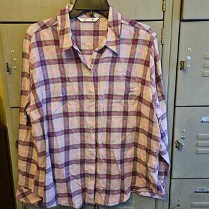 Riders by Lee ladies purple pink plaid flannel button down shirt - size XL